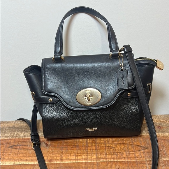 Coach Handbags - Coach Black Blake Flap Caryall Leather Satchel